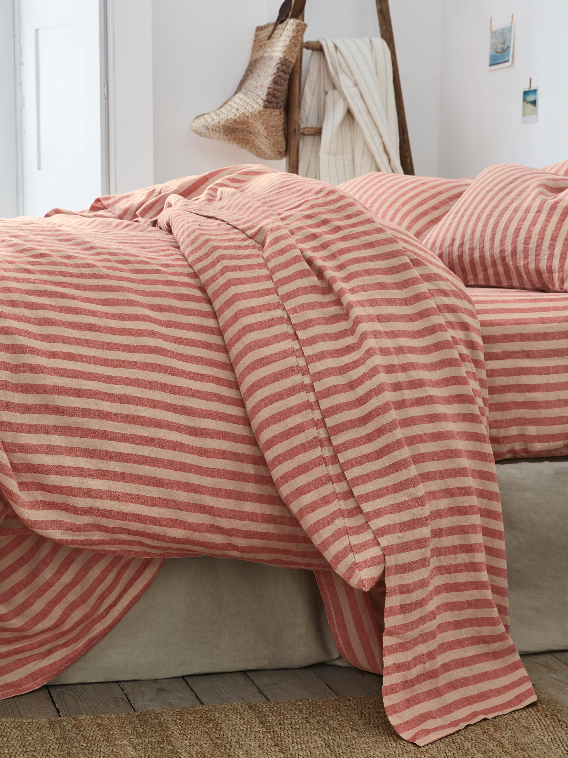 Sandstone Red Pembroke Stripe Linen Blend Flat Sheet