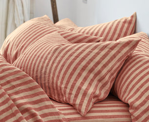 Sandstone Red Pembroke Stripe Linen Blend Pillowcase (Pair)