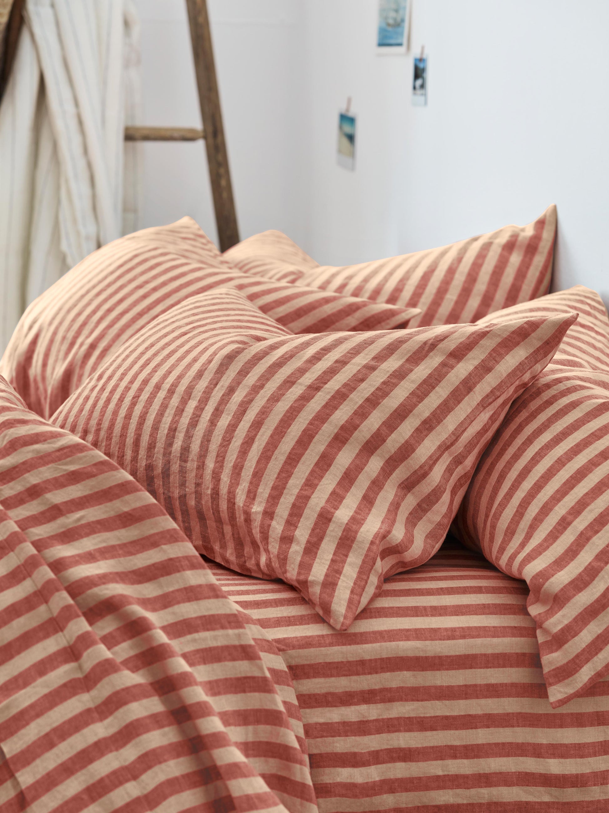 Sandstone Red Pembroke Stripe Linen Blend Pillowcase (Pair)