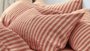 Sandstone Red Pembroke Stripe Linen Blend Pillowcase (Pair) - Piglet in Bed US