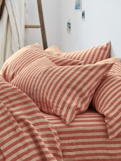 Sandstone Red Pembroke Stripe Linen Blend Pillowcase (Pair)