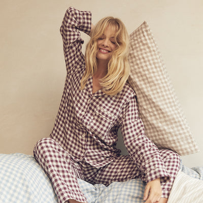 Berry Gingham Linen Blend Pajama Set