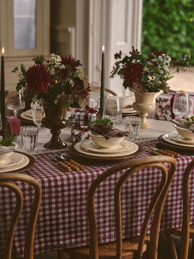 Rhubarb Gingham Linen Blend Tablecloth