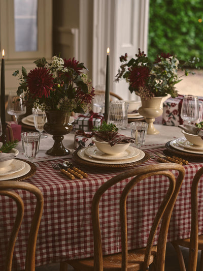 Rhubarb Gingham Linen Blend Tablecloth