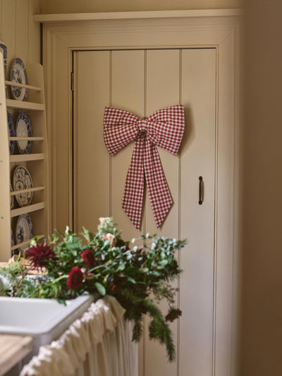 Rhubarb Gingham Linen Blend Large Bow