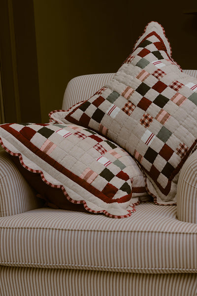 Red Check Piped Edge Patchwork Euro Shams (Pair)