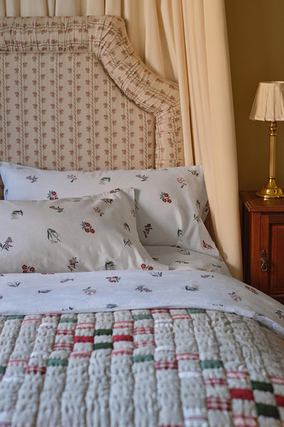 Red Check Piped Edge Patchwork Quilt
