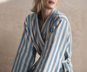 Coastal Blue Pembroke Stripe Cotton Robe - Piglet in Bed US