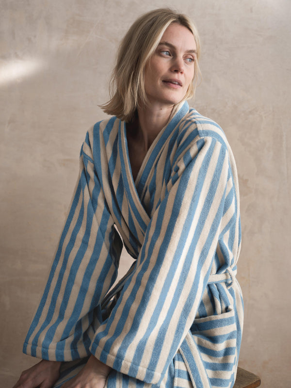 Coastal Blue Pembroke Stripe Cotton Robe - Piglet in Bed US