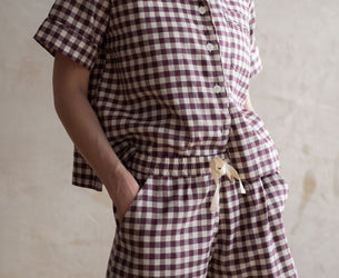 Berry Gingham Linen Blend Pajama Short Set