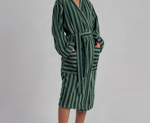 Pine Green Pembroke Stripe Cotton Robe - Piglet in Bed US