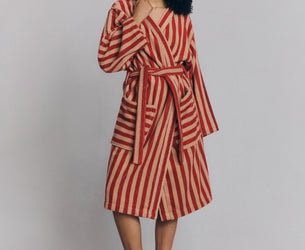 Sandstone Red Pembroke Stripe Cotton Robe
