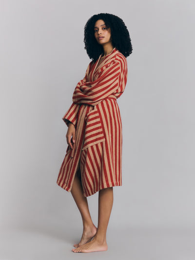 Sandstone Red Pembroke Stripe Cotton Robe