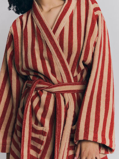 Sandstone Red Pembroke Stripe Cotton Robe