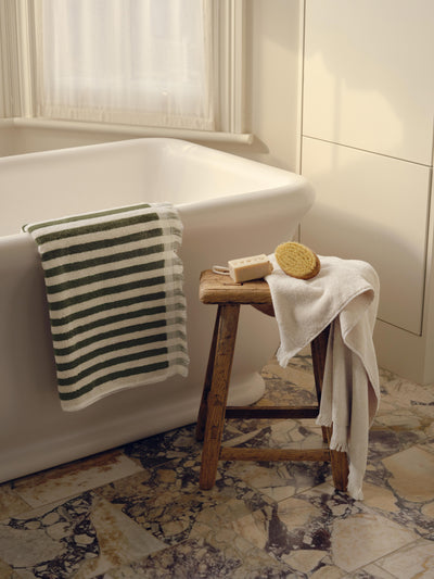 Olive Green Pembroke Stripe Cotton Towels - alternate image