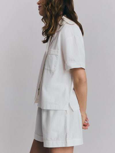 White Linen Blend Pajama Short Set