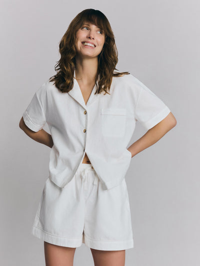 White Linen Blend Pajama Short Set
