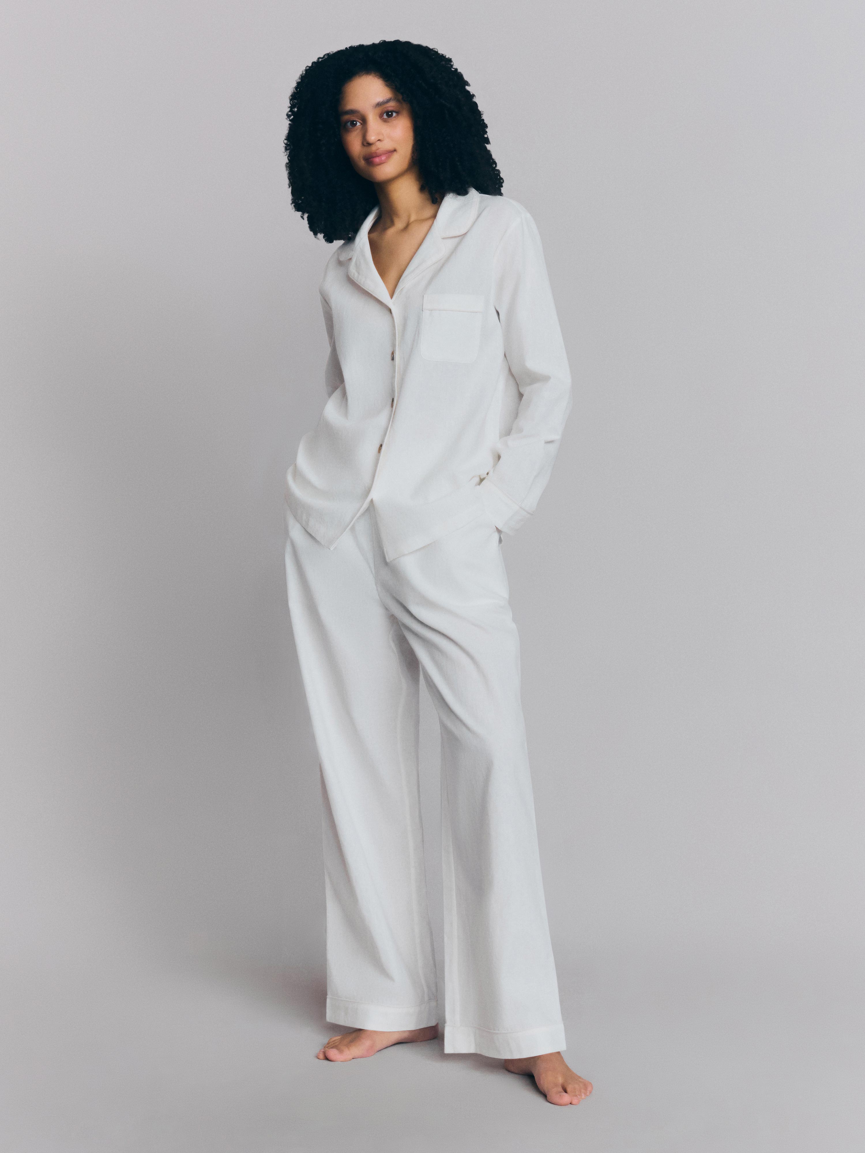White Linen Blend Pajama Set | Piglet in Bed US