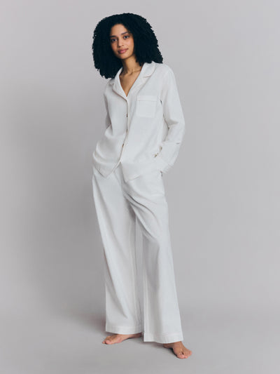 White Linen Blend Pajama Set