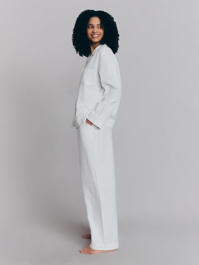 White Linen Blend Pajama Pants Set