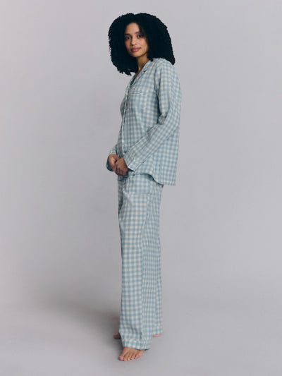 Warm Blue Gingham Linen Blend Pajama Set