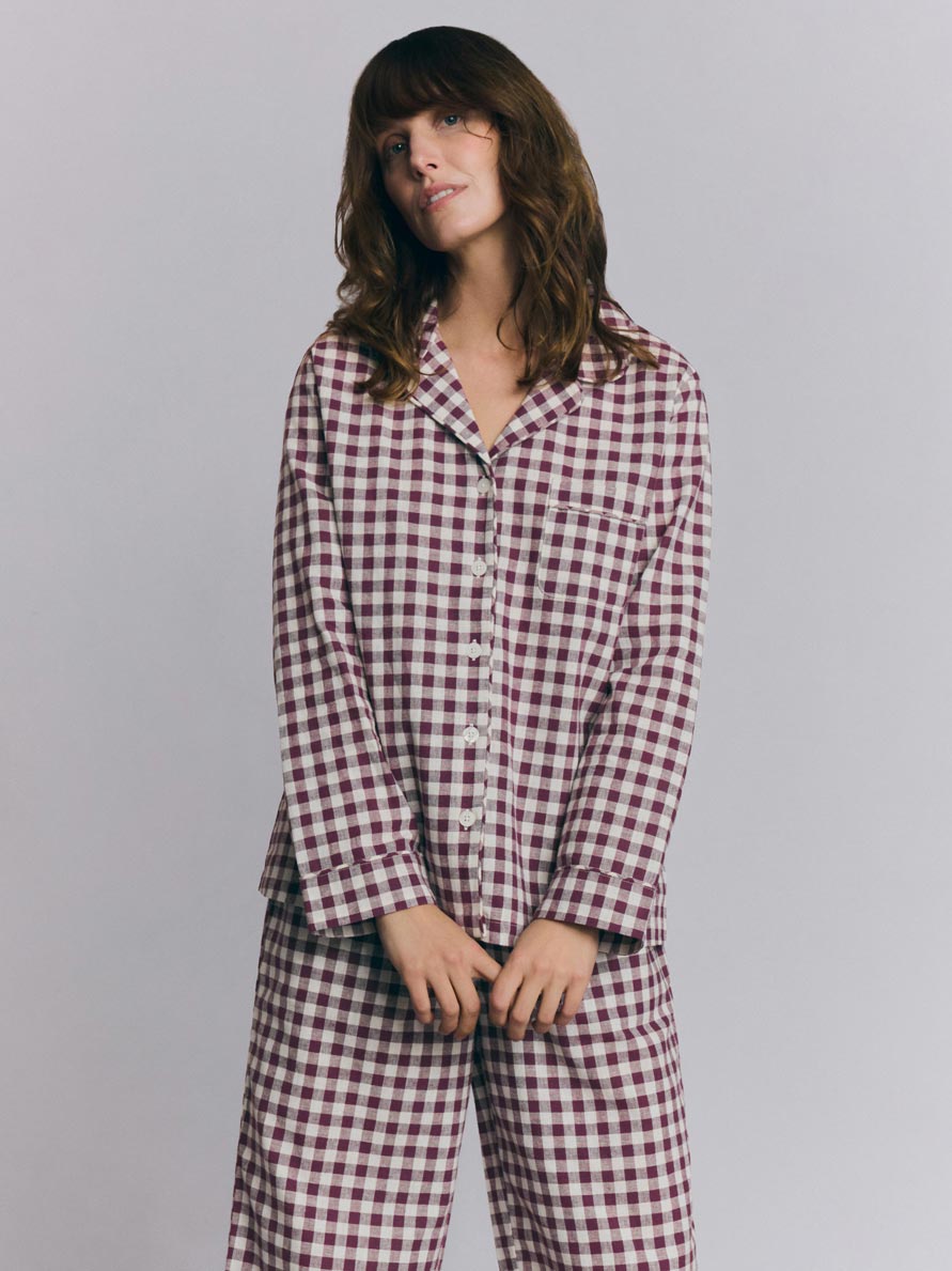 Berry Gingham Linen Blend Pajama Set | Piglet in Bed US