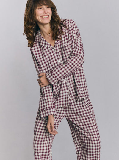 Berry Gingham Linen Blend Pajama Set