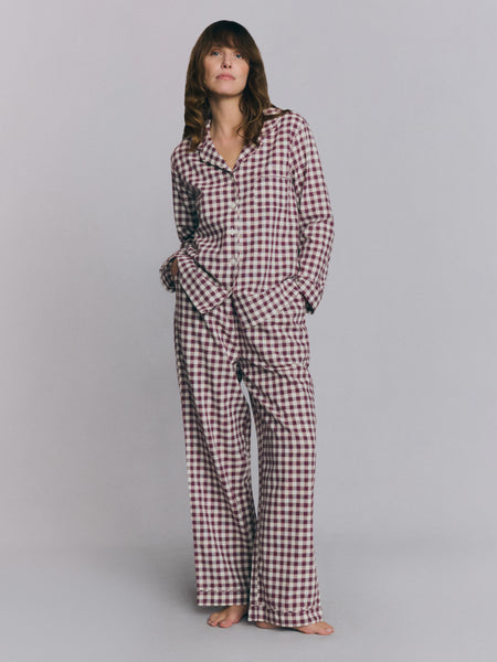 Berry Gingham Linen Blend Pajama Set | Piglet in Bed US