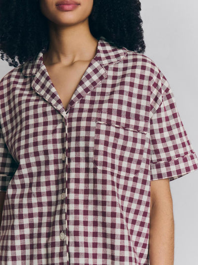 Berry Gingham Linen Blend Pajama Short Set - alternate image