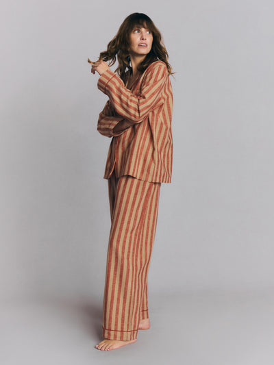 Sandstone Red Pembroke Stripe Linen Blend Pajama Set