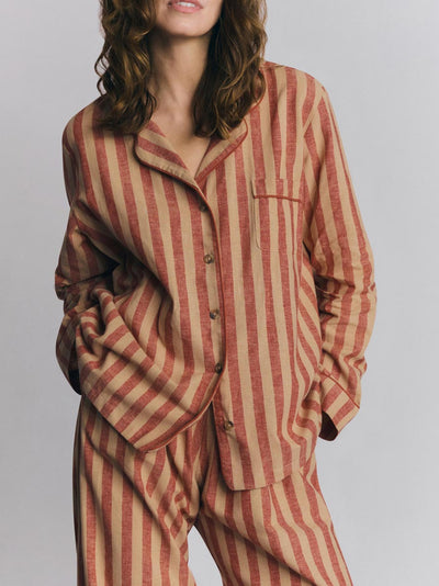 Sandstone Red Pembroke Stripe Linen Blend Pajama Set - alternate image
