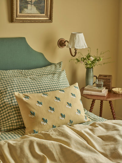 Butter Yellow Snowdrop Embroidered Filled Cushion - alternate image