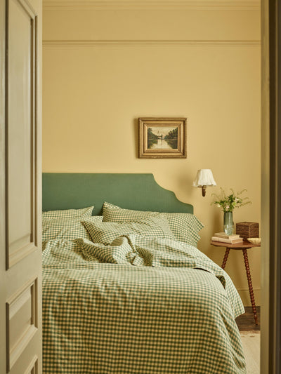 Elm Green & Butter Yellow Color Drenched Gingham Linen Blend Duvet Cover - alternate image