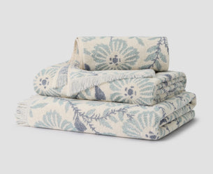Dusk Blue Folk Floral Cotton Towels