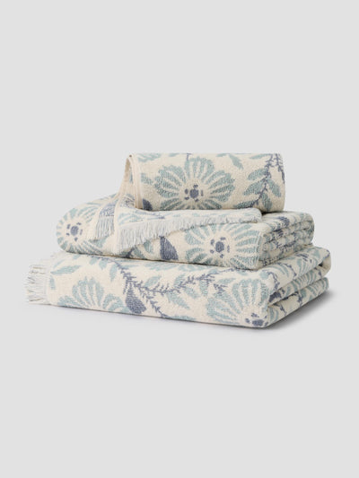 Dusk Blue Folk Floral Cotton Towels