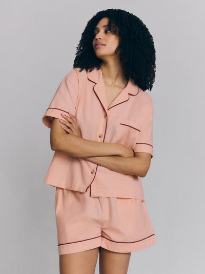 Rose Linen Blend Pajama Short Set