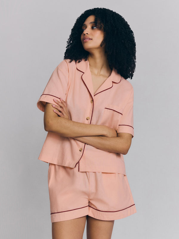 Rose Linen Blend Pajama Short Set