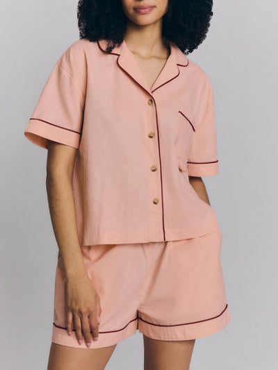 Rose Linen Blend Pajama Short Set - alternate image