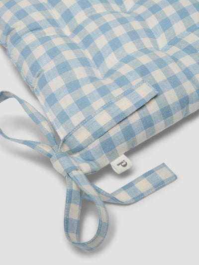 Warm Blue Gingham Linen Blend Seat Pad