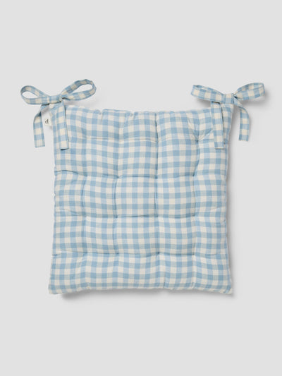 Warm Blue Gingham Linen Blend Seat Pad - alternate image