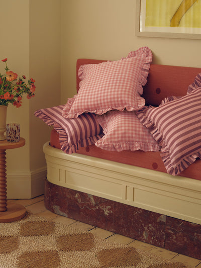 Rhubarb & Rose Pembroke Stripe Frill Linen Blend Filled Cushion
