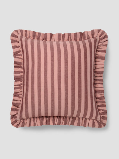 Rhubarb & Rose Pembroke Stripe Frill Linen Blend Filled Cushion