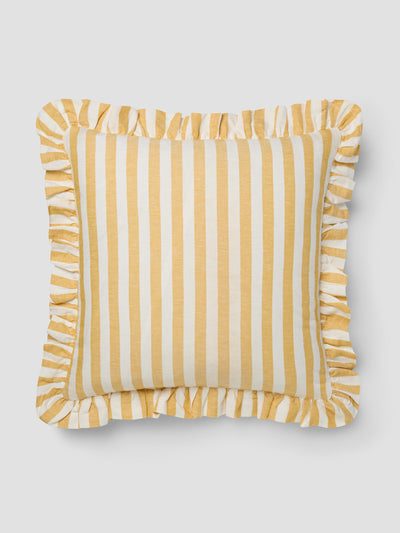 Honey Pembroke Stripe Frill Linen Blend Filled Cushion - alternate image