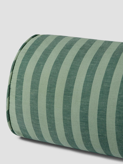 Pine Green Pembroke Stripe Linen Blend Bolster Filled Cushion Detail