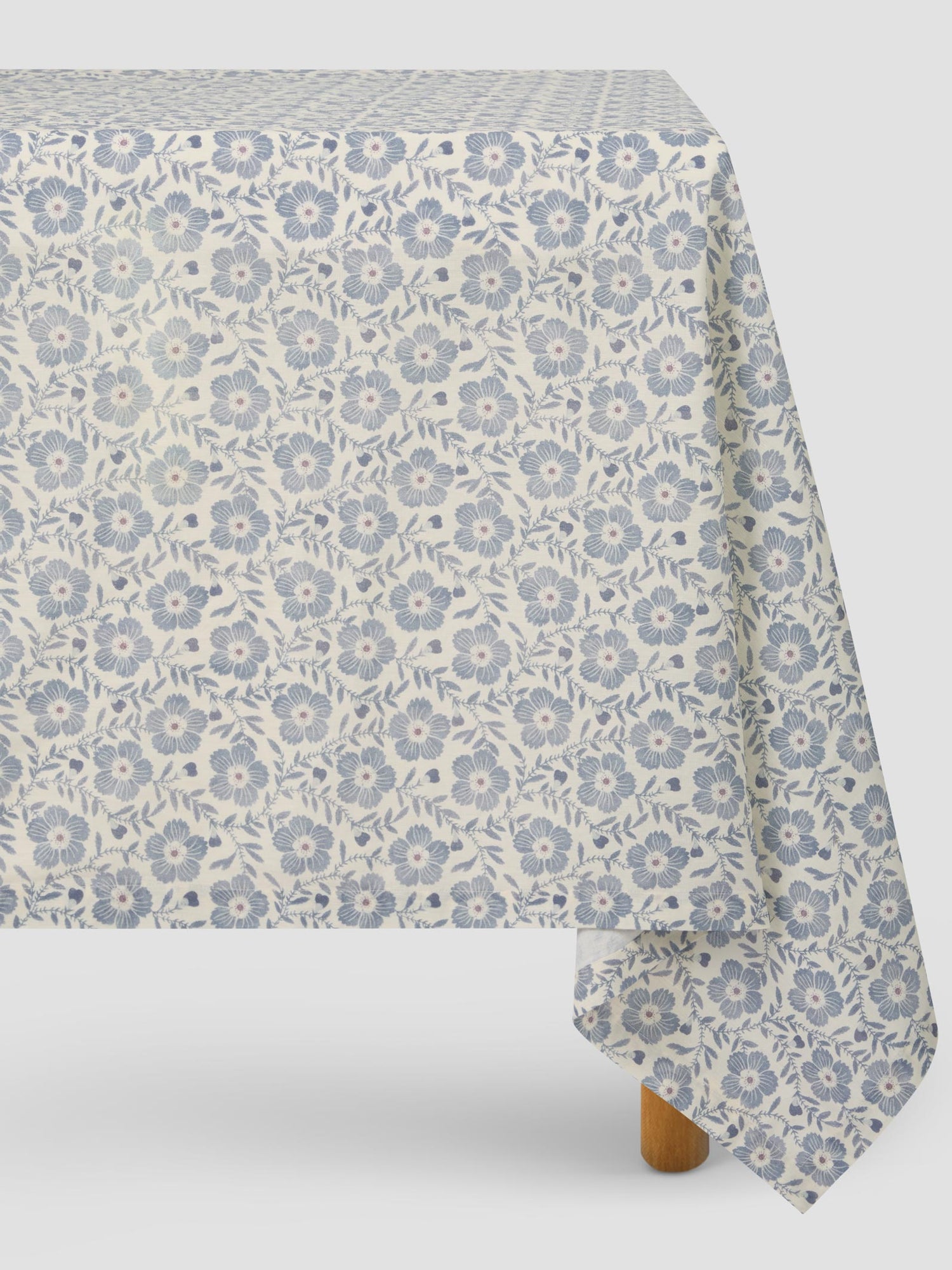 Dusk Blue Folk Floral Table Linens