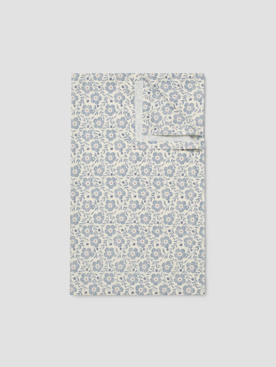 Dusk Blue Folk Floral Linen Blend Tablecloth