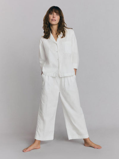 White Floral Embroidered Cotton Cropped Pants Set - alternate image