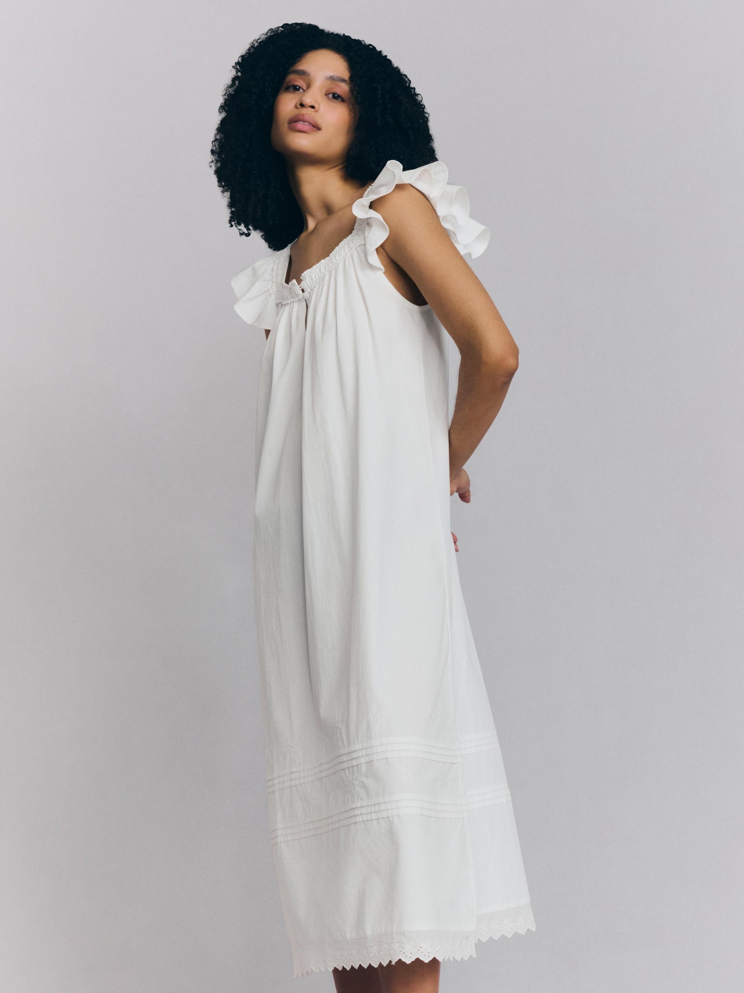 White Embroidered Cotton Sleepwear