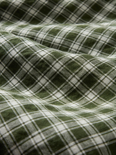 Fern Green Heritage Gingham 100% Linen Fitted Sheet