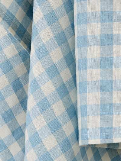 Warm Blue Gingham Linen Blend Tea Towel